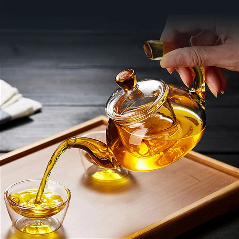 Heat Resistant Clear Glass Tea Pot with Infuser 300ml 600ml Color Warped Handle Glass Teapot Flower Puer Tea Infuser Pot Tea Set