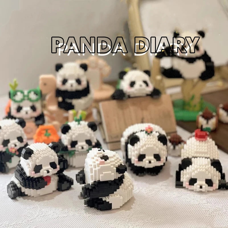 Kawaii Panda Series Micro Particle Building Block Creative Cute Animals DIY Assembled Bricks Toys For Chillren Christmas Gift