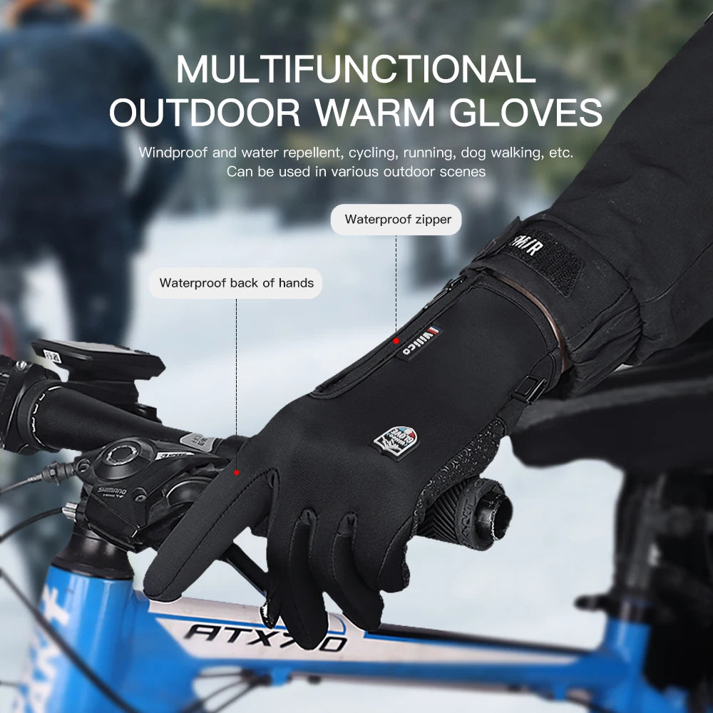 Winter Cycling Gloves Windproof Warm Fluff Touchscreen Gloves Outdoor Sports Running Hiking Motorcycle Gloves Men