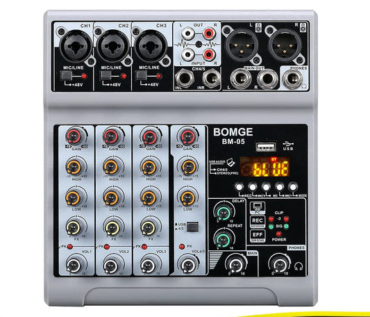 BM 05 DJ Audio Mixer With Bluetooth USB And 48V Phantom Power