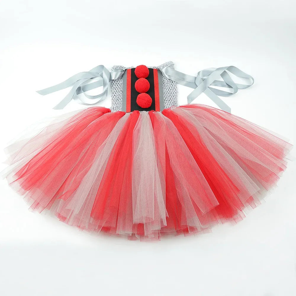 Scary Clown Costume for Girls Horror Halloween Tutu Dress Outfit Creepy Killer Clowns Costumes Kids Carnival Party Tulle Dresses