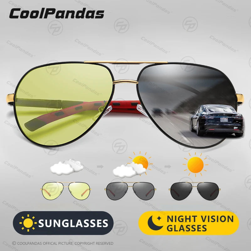Intelligent Aviation Photochromic Polarized UV400 Day Night Driving Sunglasses for Men Women