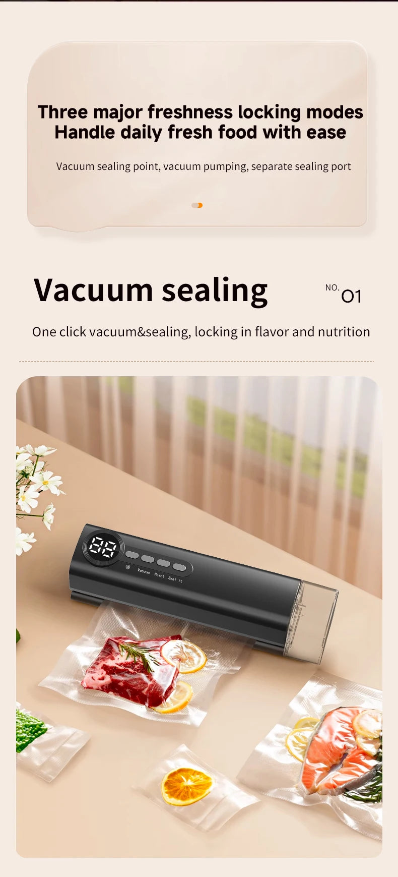 Mini Cordless Vacuum Sealer with Digital Display – Rechargeable Food Bag Vacuum & Heat Sealing Machine for Kitchen Storage