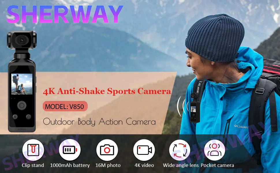 4K HD Pocket Action Camera 270° Rotatable Anti Shaking Wifi Sports Camera 30m Waterproof Small Video Camcorder for Photography