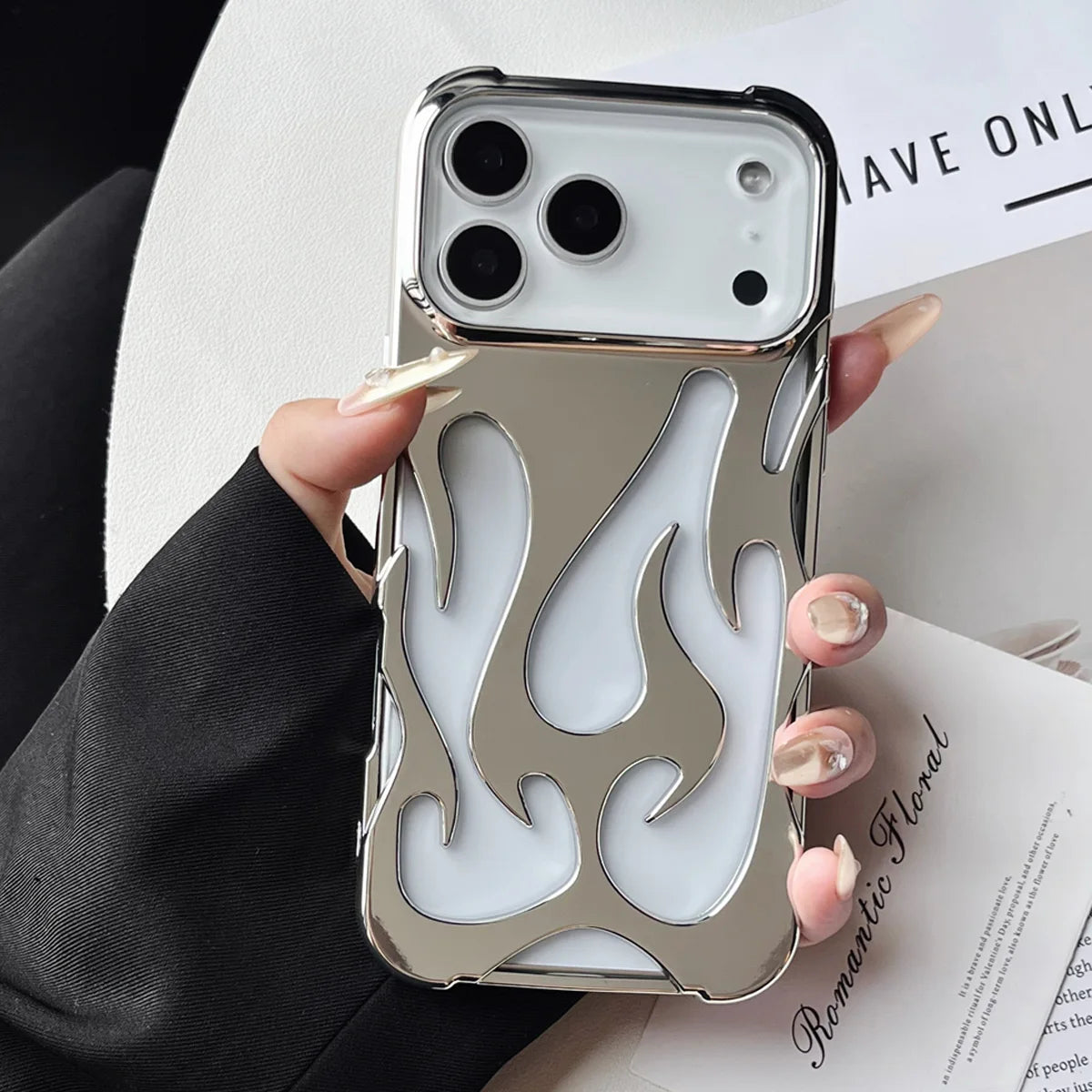 For iPhone 17 Pro Max Cases for iPhone 17 Pro Cover Plating Hollow Flame Pattern Silicone Shockproof Phone Case for iPhone17 Air