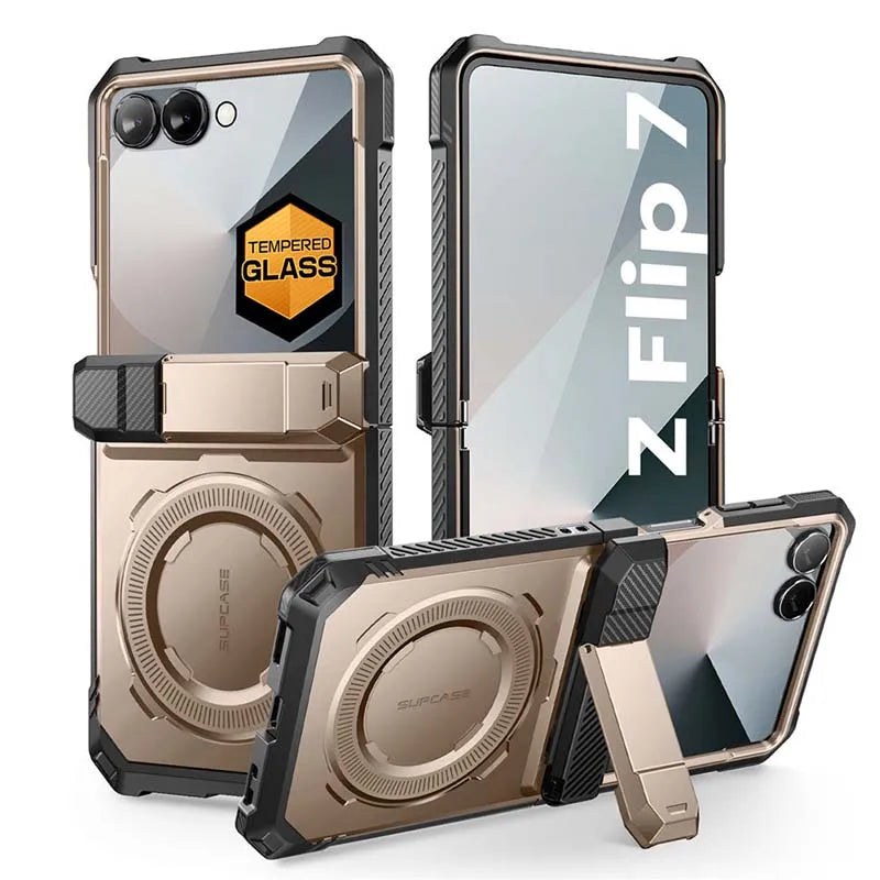 For Samsung Galaxy Z Flip 7 Case UB Grip Military-Grade Rugged Back Phone Case with Stand & Front Screen Protector
