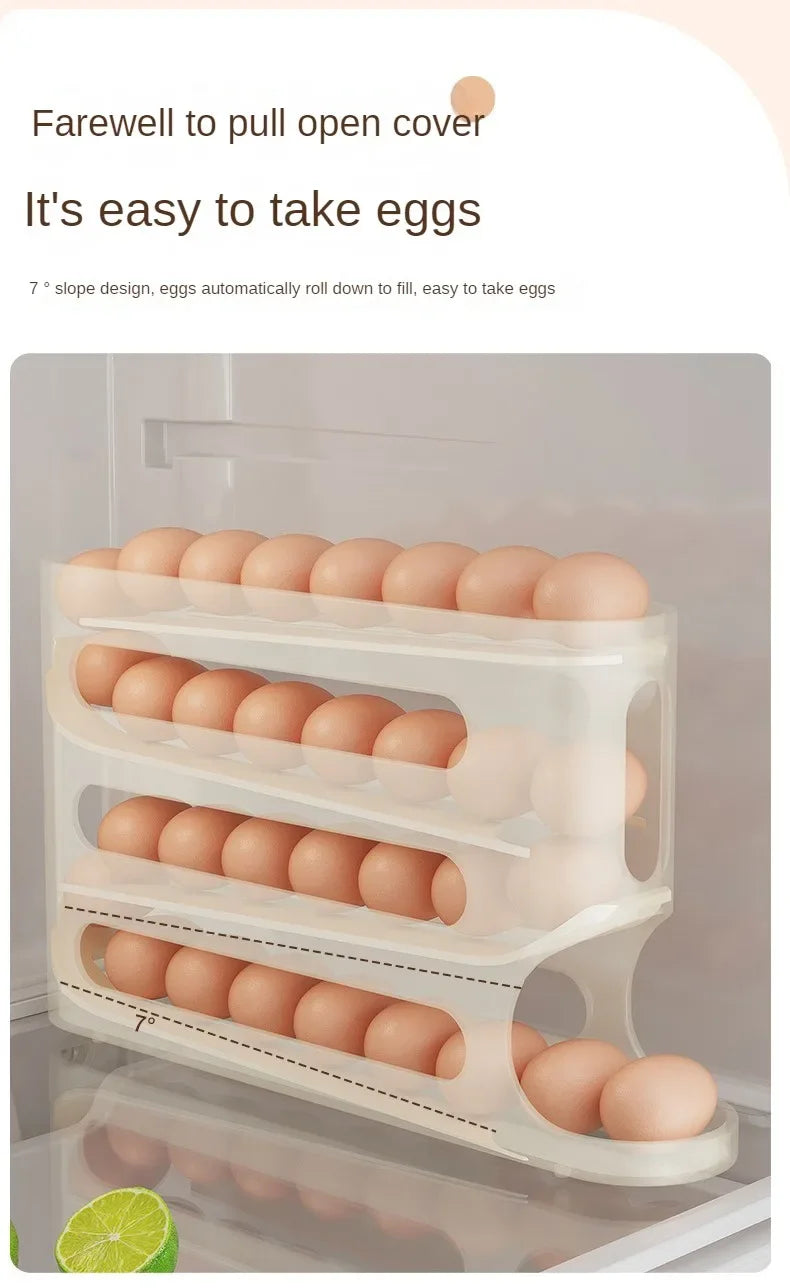 2–4 Layer Ladder-Style Slide Egg Storage Box – Large Capacity Automatic Rolling Refrigerator Egg Organizer