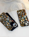 Cute Cartoon Embroidery Effect Ghost Flower Phone Case For iPhone 16 15 Pro Max Plus Double-deck Cover Protection Funda