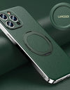 Magnetic Leather for Magsafe Case for iPhone 16 15 14 Pro Max 16Pro Ring Luxury Lens Protection Holder Phone Back Cover