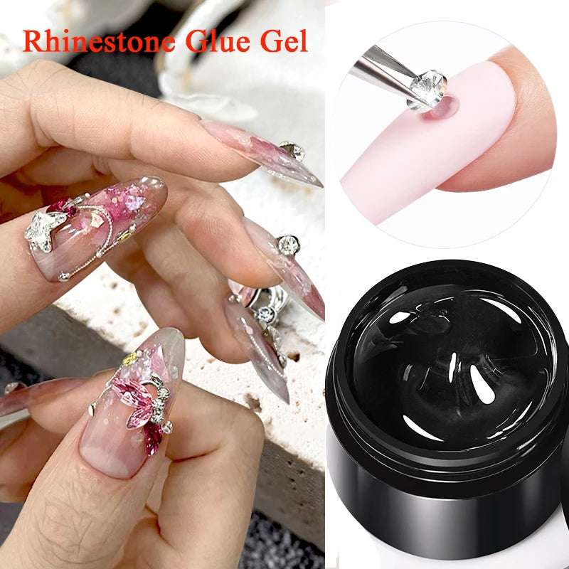 3PCS Rhinestones Glue Gel Set Mirror Nail Powder With Nail Liner Brush UV LED Transparent Adhesive Glue Gel