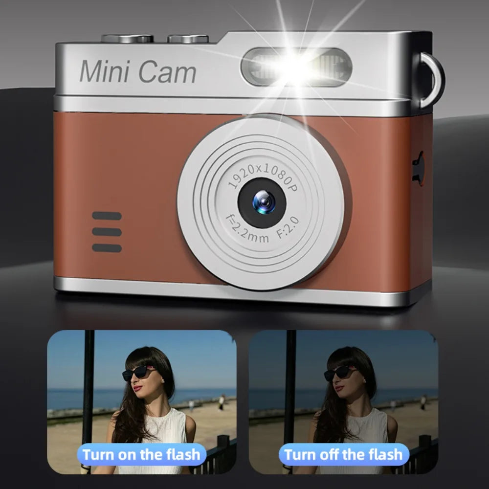 1080P Pocket Action Camera Portable with LED Retro Camera Outdoor Bodycam Mini Keychain Digital Cam 0.96-inch HD Video Recorder