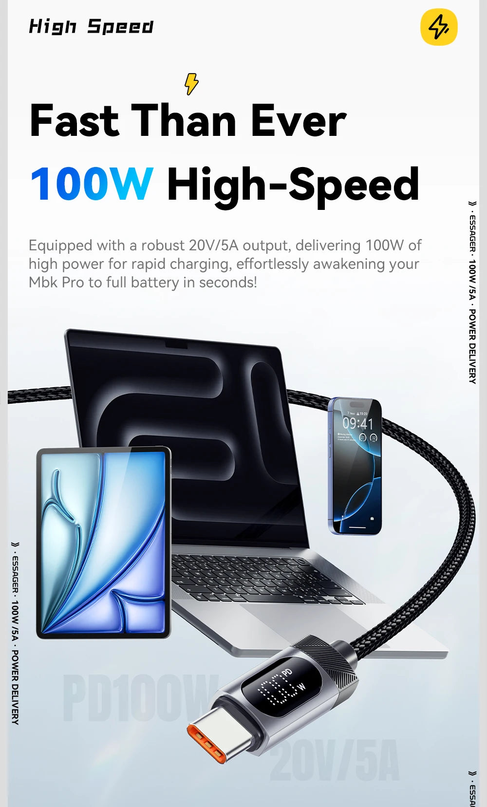 100W USB-C to USB-C Cable with Digital Display