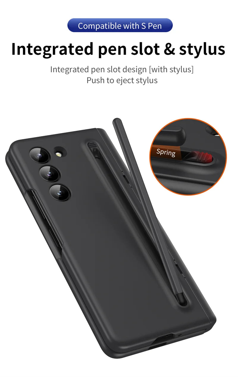 Hard PC Armour Hinge Bracket Fold5 Protection Cover for Samsung Galaxy Z Fold 6 5 4 3 With Pen Holder Slot Screen Protector Case