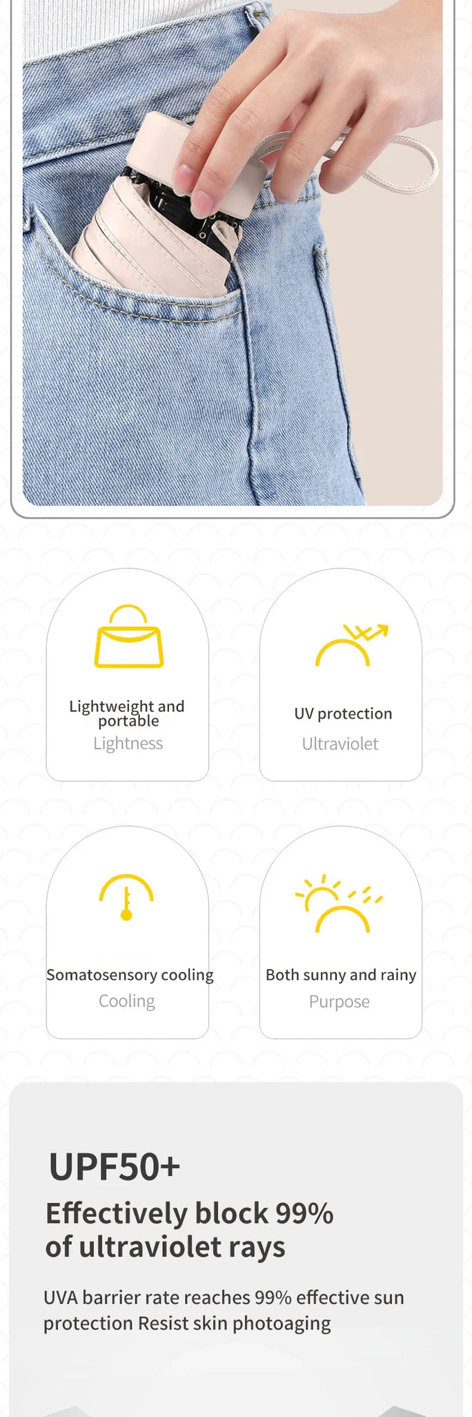 A solid color umbrella with a capsule box and a foldable umbrella for easy travel The umbrella is suitable for both sunny and r