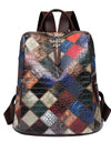 Patchwork Leather Backpacks Large Capacity Travel School Bag Retro Shoulder Bag Bagpack