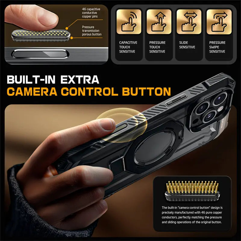 For iPhone 16 Pro Case with Camera Control Capture Button UB Grip Heavy Duty Rugged  Phone Case with Stand