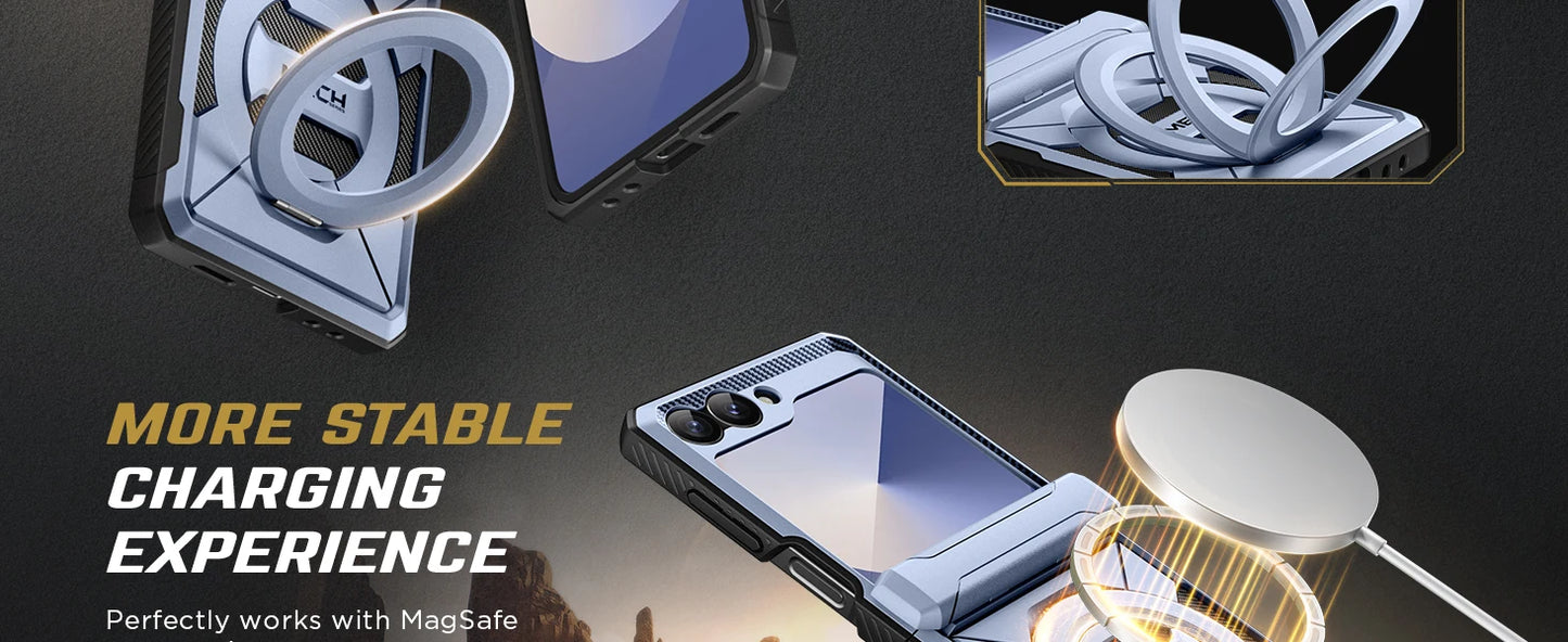 For Z Flip 7 FE/Z Flip 6 Cases Built-in  Ring Stand with Magsafe Full Coverage Hinge Protection Screen Protector Cover