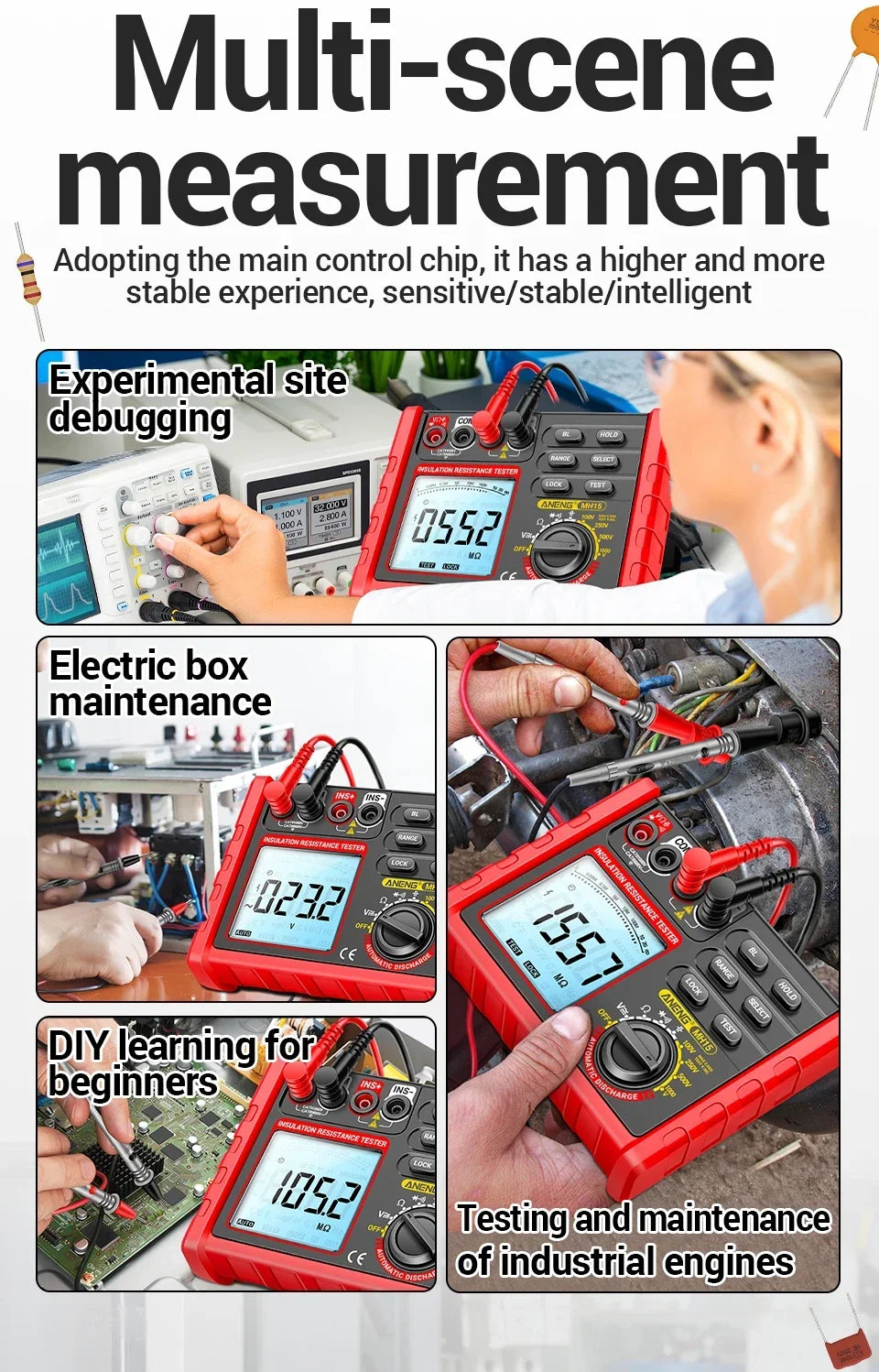 Digital Ohmmeter Insulation Resistance Meter 6000 Count Resistor Testers Capacitor Test Megohmmeter High Voltage Tool