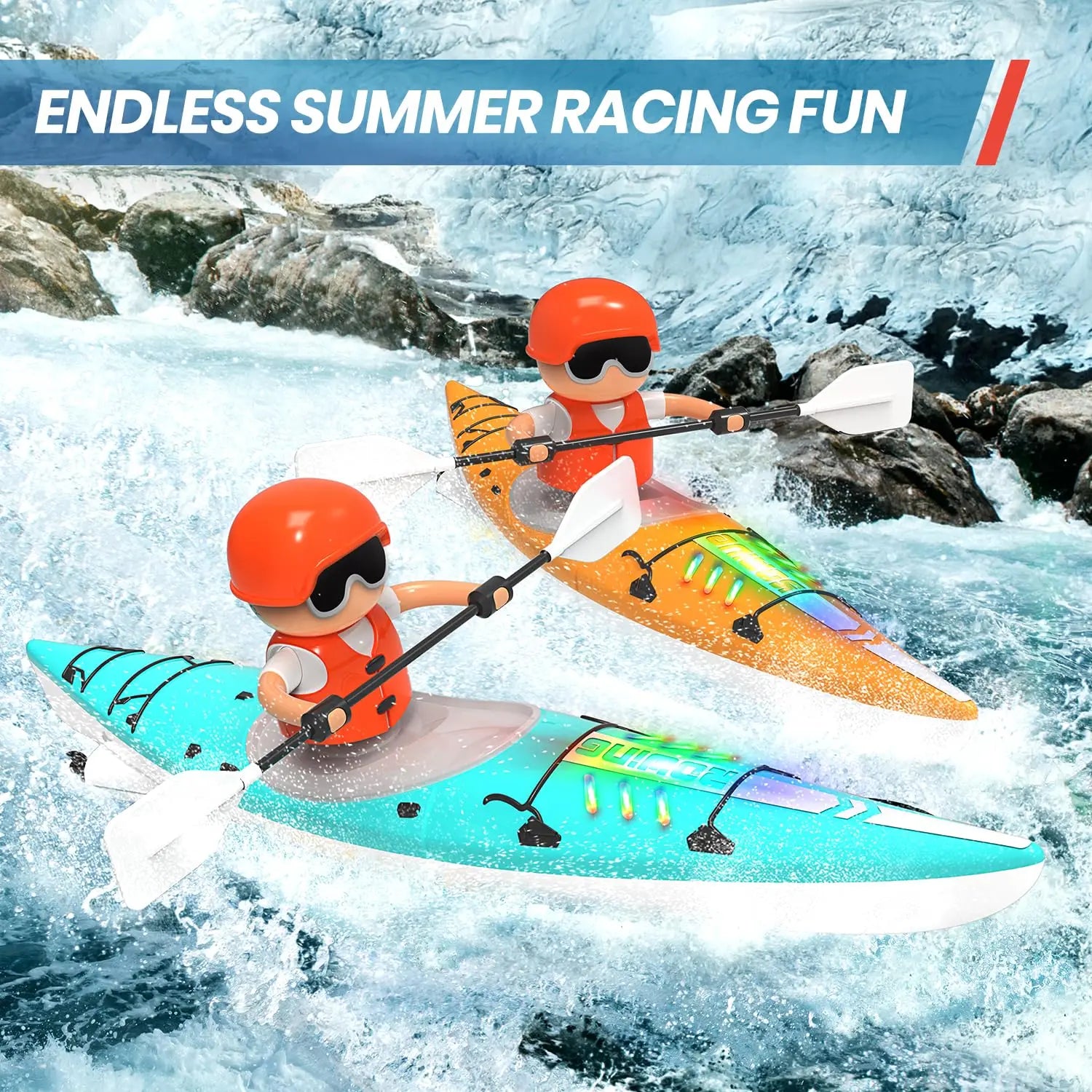 Rc Boat Kayak Racing Ship 2.4G Remote Control Rowing Boat Paddling Water Competition Games Summer Outdoor Toy for Boys Gift
