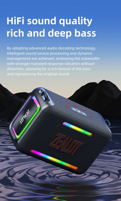 ZEALOT S95 120W RGB Portable Bluetooth Speakers, Massive Bass Party Boombox IPX6 Waterproof Speaker Large, Loud Outdoor Speaker