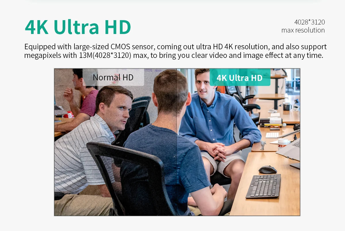 4K UHD Webcam 10X Zoom Web Cam for Pc 13MP Autofocus USB Camera with Microphone for Laptop Online Teaching Video Conference