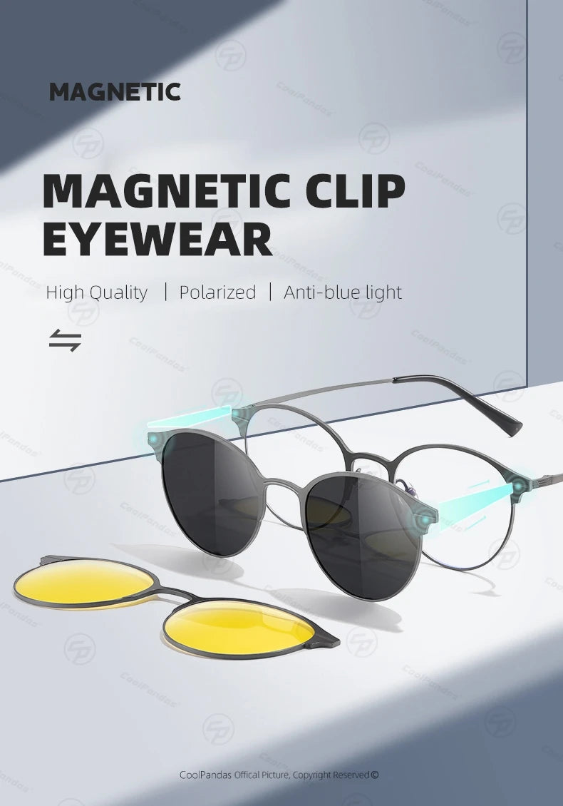 Round Magnetic Clip On Polarized Sunglasses UV400 Anti Blue Light Computer Glasses for Men Women