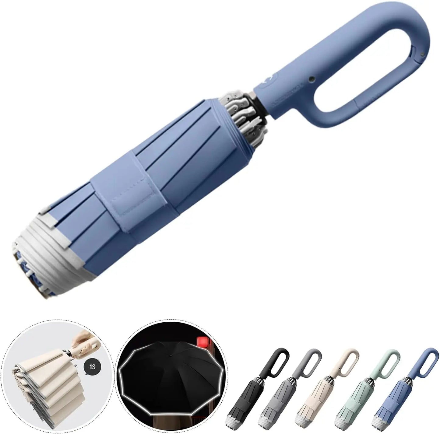 Ring Buckle Automatic Umbrella: Reflective Safety Strip，Reverse Folding, Lightweight Compact Travel Portable