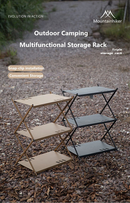 Three-tier Rack Outdoor Storage Shelf Folding Shelf Portable Camping Picnic BBQ Storage Rack Garden Foldable Table