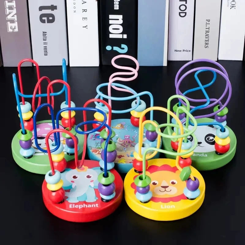 Montessori Wooden Toys Circles Bead Wire Maze Roller Coaster  Early Educational Puzzles Toy for  1 2 3 Years