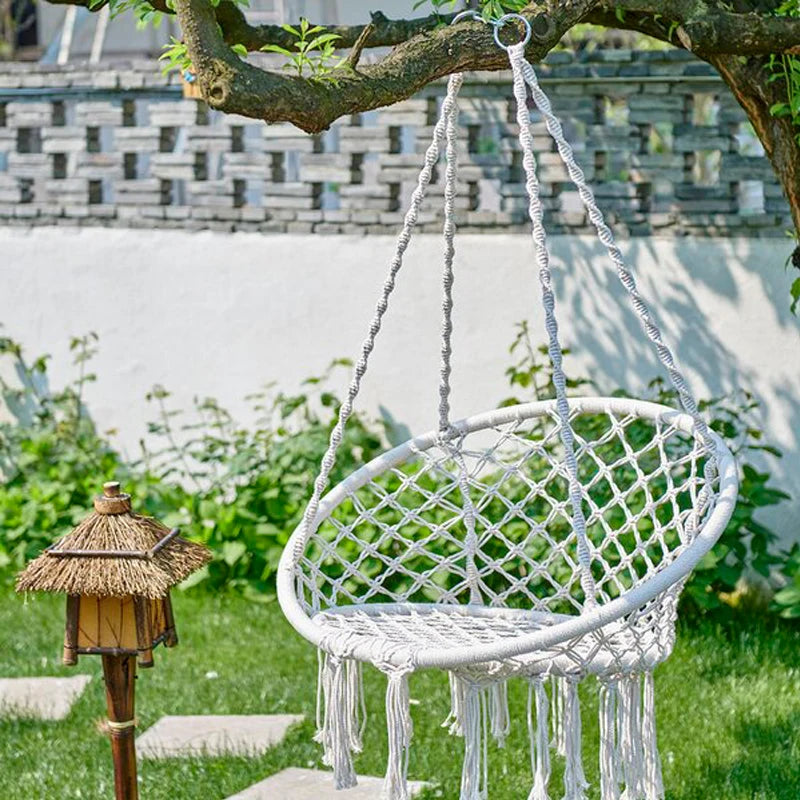 Nordic Style Hammock Chair Tassels Dreamy Round Hanging Chair Cotton Rope Macrame Swing Chairs