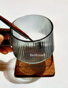 300ml Heat-resistant Stripe American Latte Glass Coffee Mug With Wooden Tray Spoon Milk Tea Cup Fresh Ground Coffee Cup
