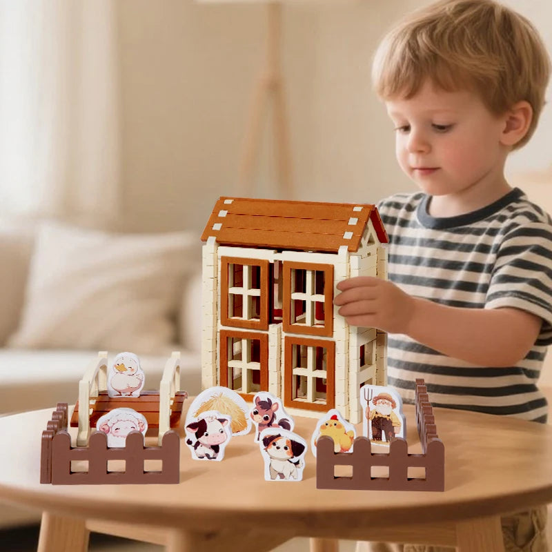 Wooden Beach Villa Building Blocks Construction Toy Set