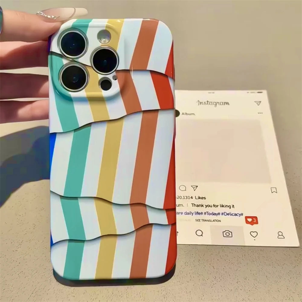 INS Cute 3D Rainbow Phone Case For iPhone 16 15 14 13 Pro Max Plus Cool Creative Pride Soft Silicone Back Cover