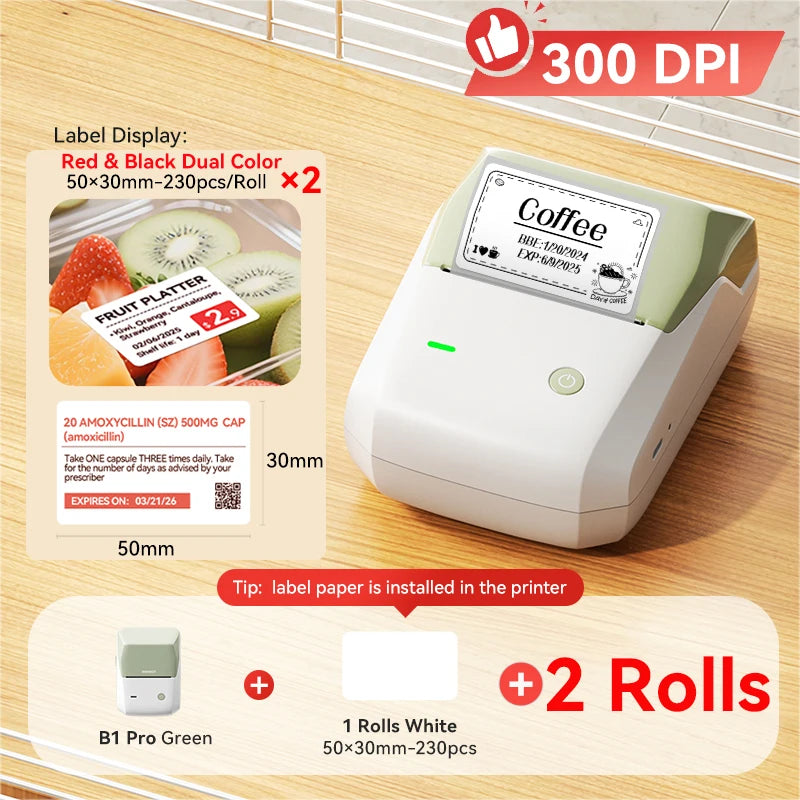 B1 Pro Label Printer 300 DPI, Bluetooth Thermal Label Maker with Red & Black Printing, Photo Labels for Business & Home