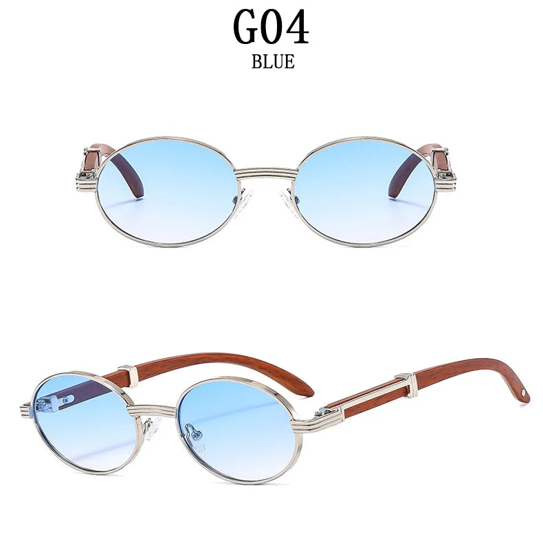 Oval Wooden Frame Sunglasses With UV400 Protection