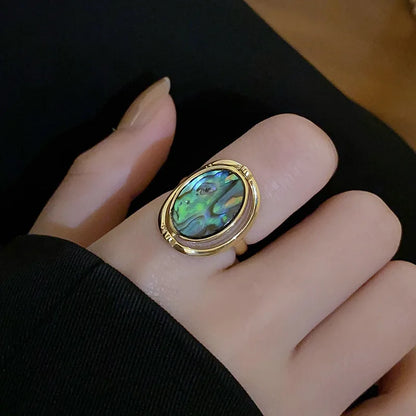 Elegant Real Natural White&Abalone Shell Rings for Women Special Design Double Sided Rotating Ring