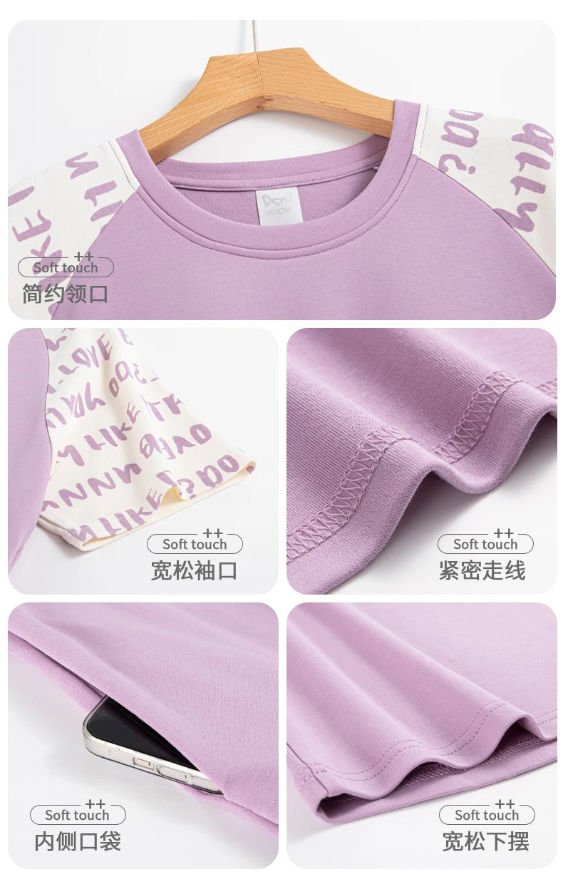 Women’s Cotton Nightgown – Korean Style Cute Print, Summer Short Sleeve Sleepwear Dress