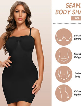 Strapless Shapewear Slip for Women Seamless Underdress Tummy Control Full Slips Corset Butt Lifter