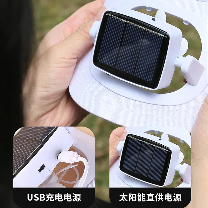 Wide Brim Solar Fan Hat With Detachable Fan