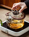1100ml Suction Handle Beam Glass Teapot With Tea Strainer Infuser Steaming and Boiling Flower Tea Puer Dual-use Tea Pot