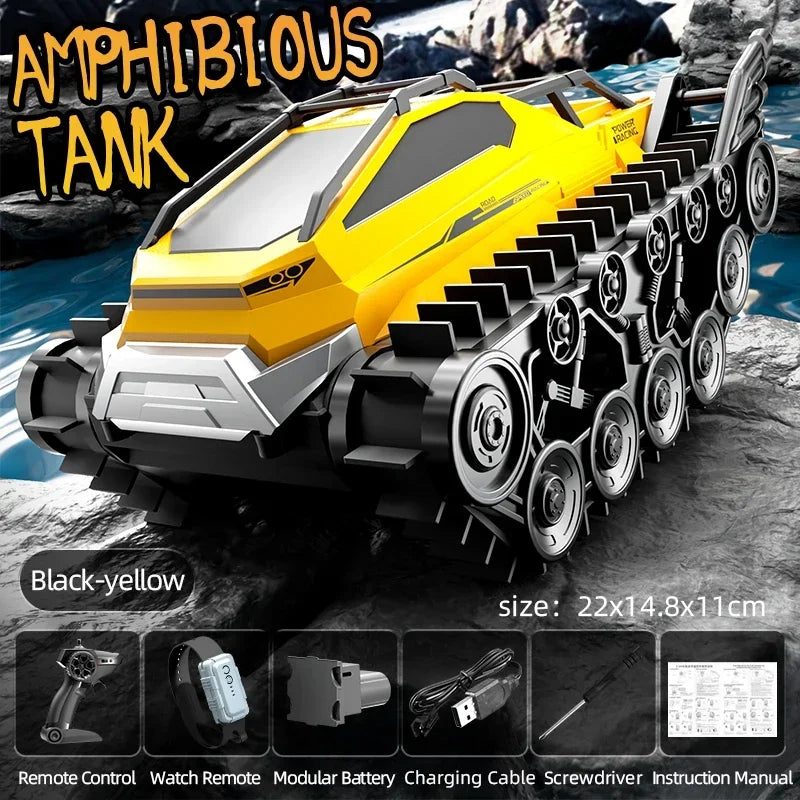 Rc Cars Tank Waterproof Amphibious Water Land All Terrain Tracked Tank Remote Control Crawler Vehicle Outdoor Cars Toy for Boys