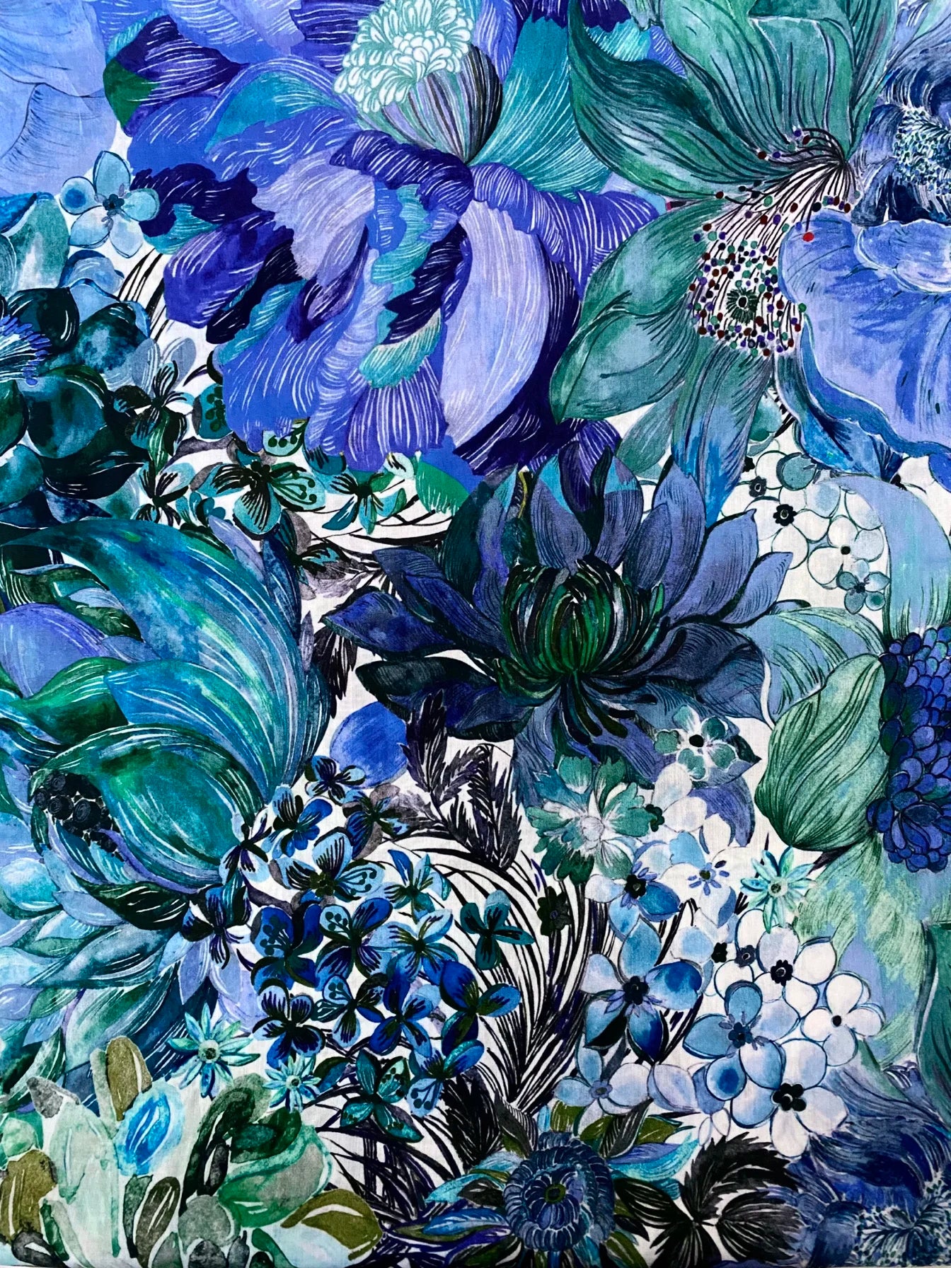 80S Like Liberty Fabric blue Marina seaflower Cotton Long-staple  Designer High-density Women's dress Children's Clothing  cloth