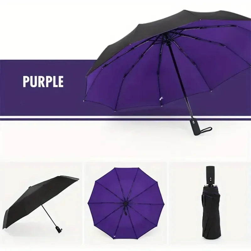 Automatic Folding Umbrella 10 Bone Windproof Sun Rain Protection Business Travel Umbrella