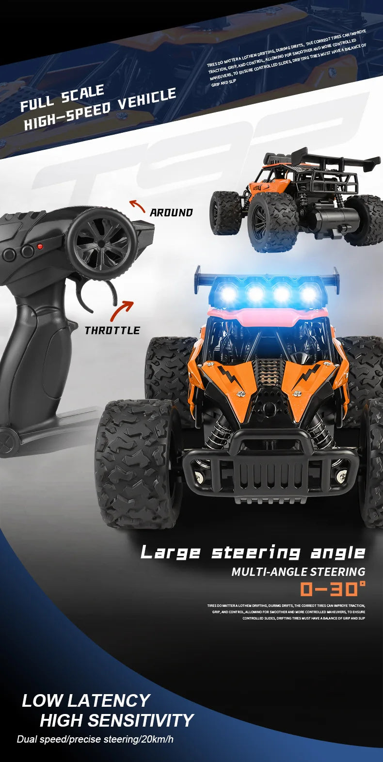 Remote Control Car RC Drift Racing 1:16 Vehicle Off Road Alloy 2.4G Radio High-Speed Trucks With LED Light Climbing Gift Toy