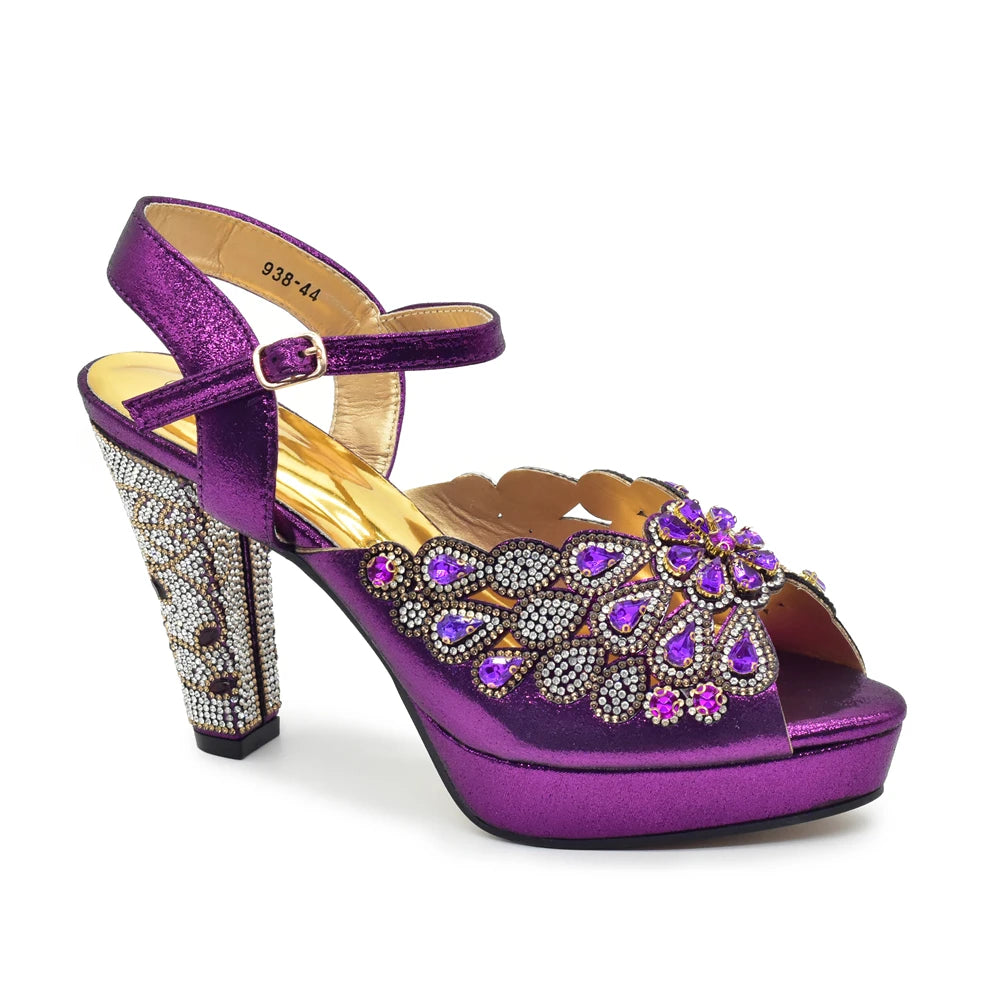 Style Matching Bag and Shoes Set Italian Women Design Shoes Matching Bag Decorated with Rhinestone Luxury Pumps Women