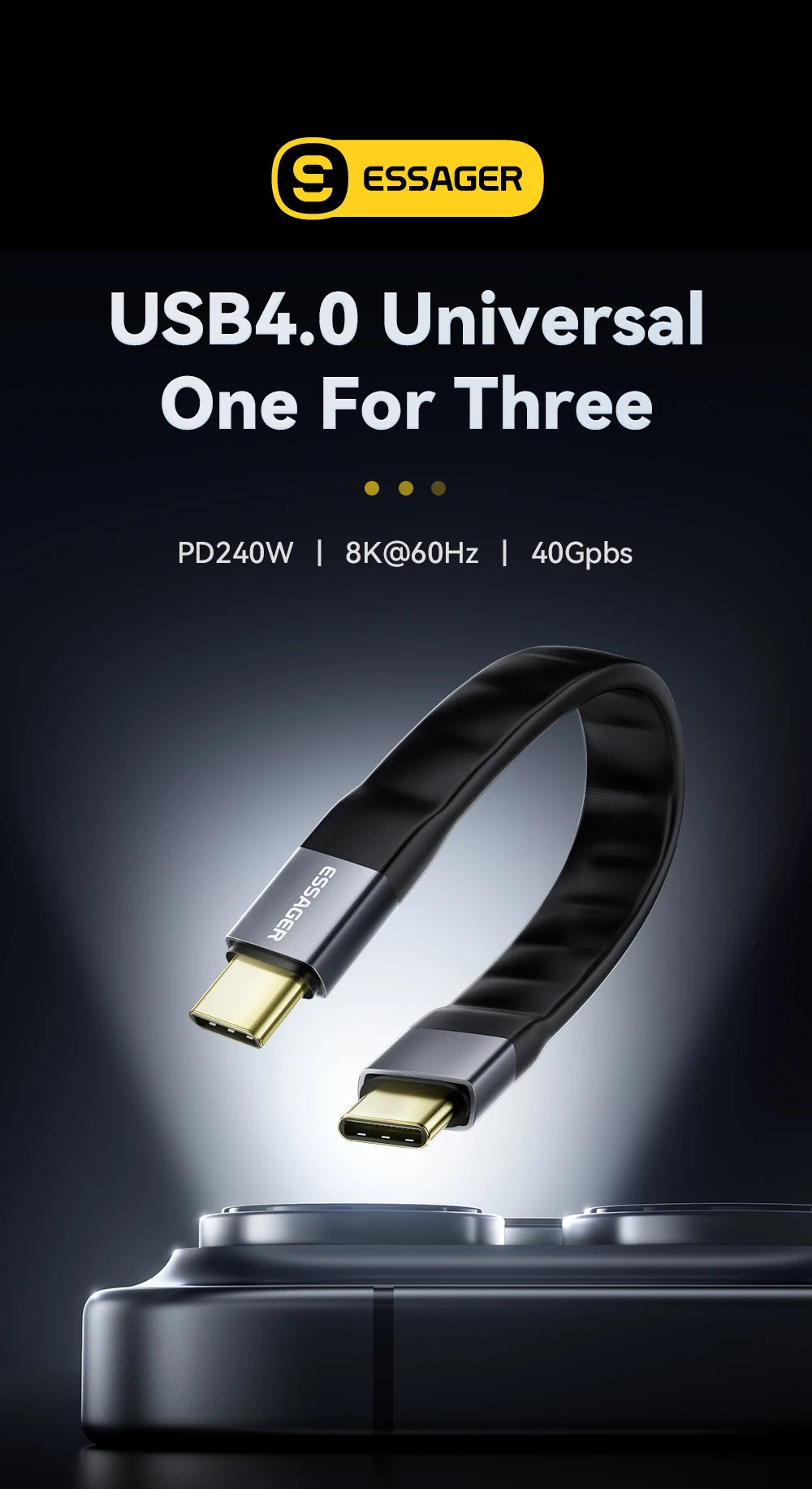 USB 4.0 Type-C Cable 40Gbps | 8K@60Hz | 240W PD Fast Charging (12.5cm)