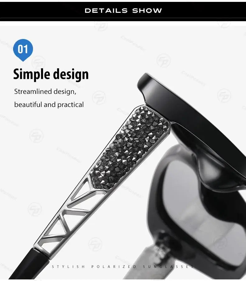 Diamond Frame Photochromic Polarized UV400 Fashion Sunglasses for Women Travel Glasses