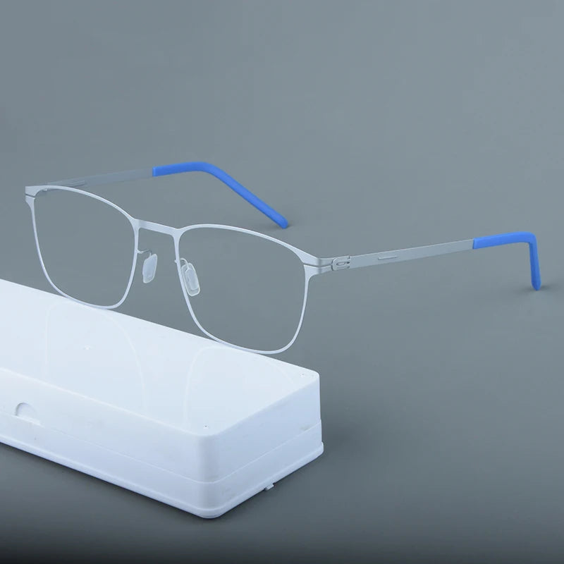 Mens Square Screwless Stainless Steel Eyeglasses Frame