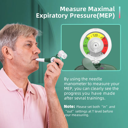 Breathing Exercise Device with Manometer for Lungs Respiratory Muscle Trainer Drug-free Therapy Inspiratory Expiratory Exerciser