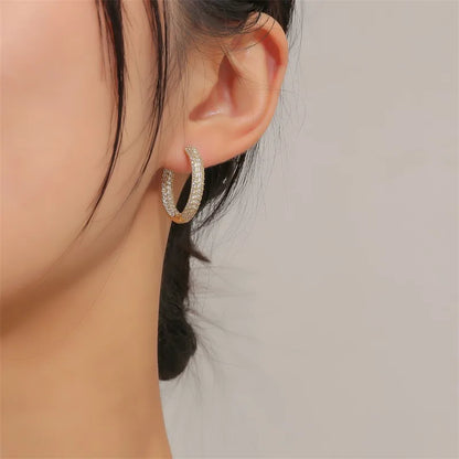 Luxury Gold Color U Hoop Earrings for Women Fashion Double Sided Cubic Zirconia Micro Inlay Earring